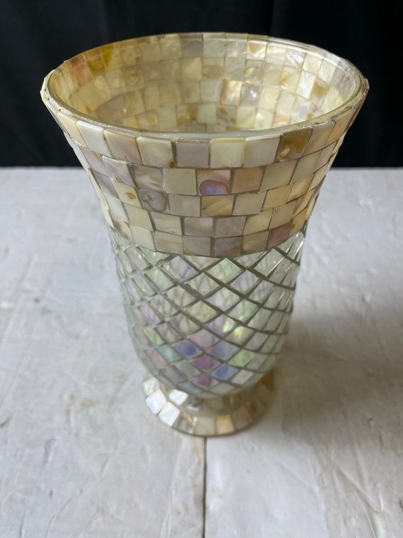 Mother of Pearl Mosaic Vase, Iridescent Glass