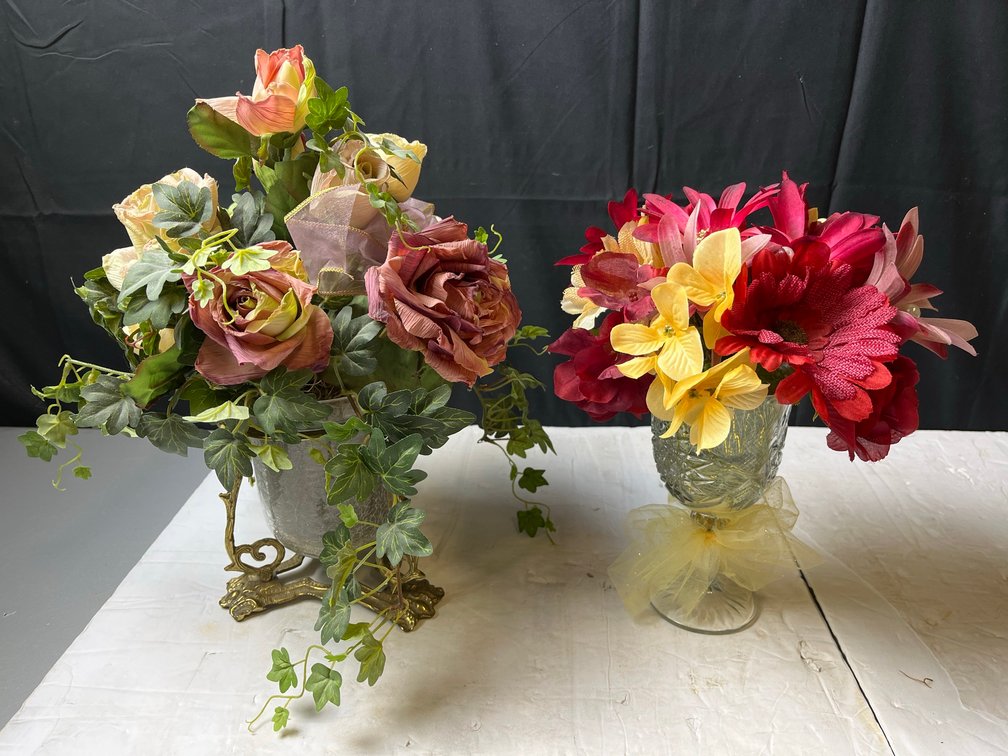 Pair Artificial Floral Arrangements in Vases
