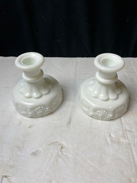 White Milk Glass Candle Holders