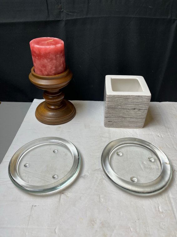 Candle Holder Set With Glass Coasters