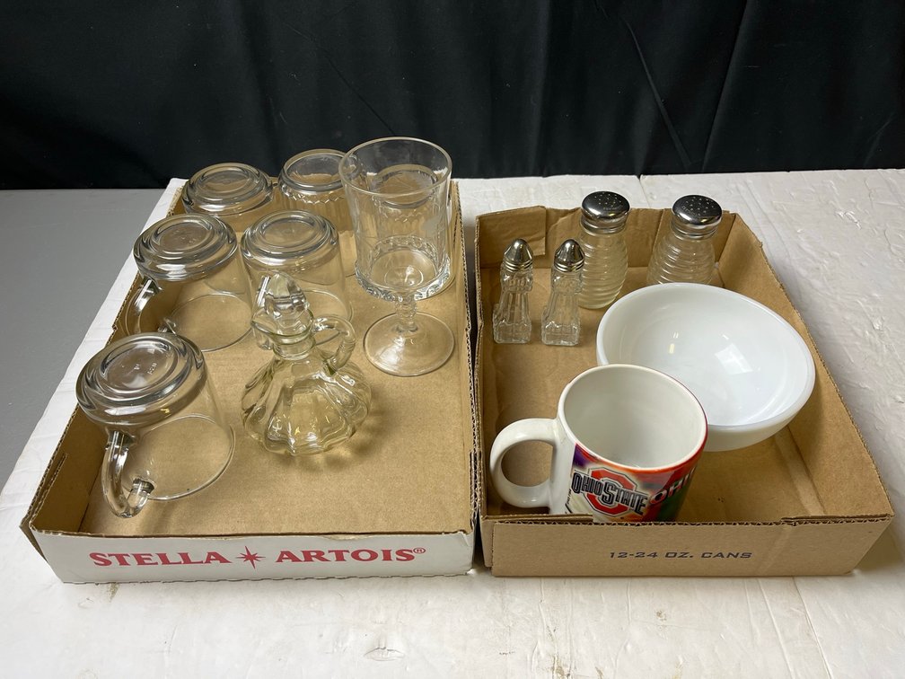 Glassware, Mugs, Condiment Shakers Lot