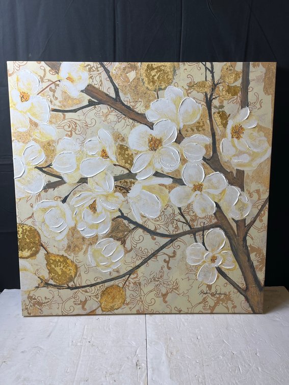 Floral Canvas Painting With White Blossoms