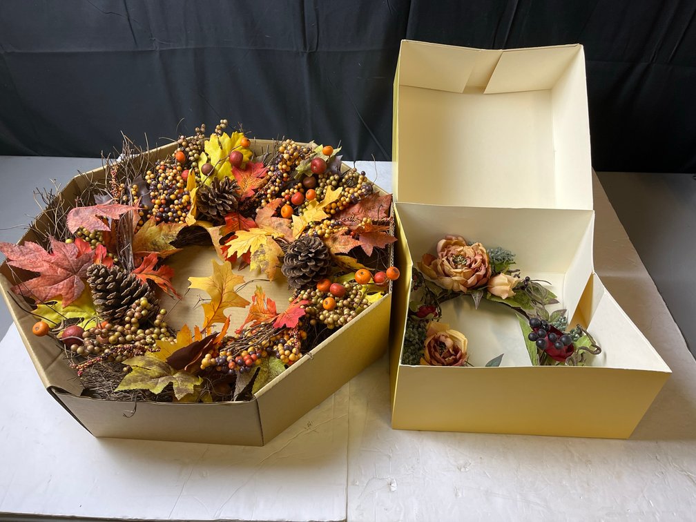 2 Autumn and Floral Artificial Wreaths