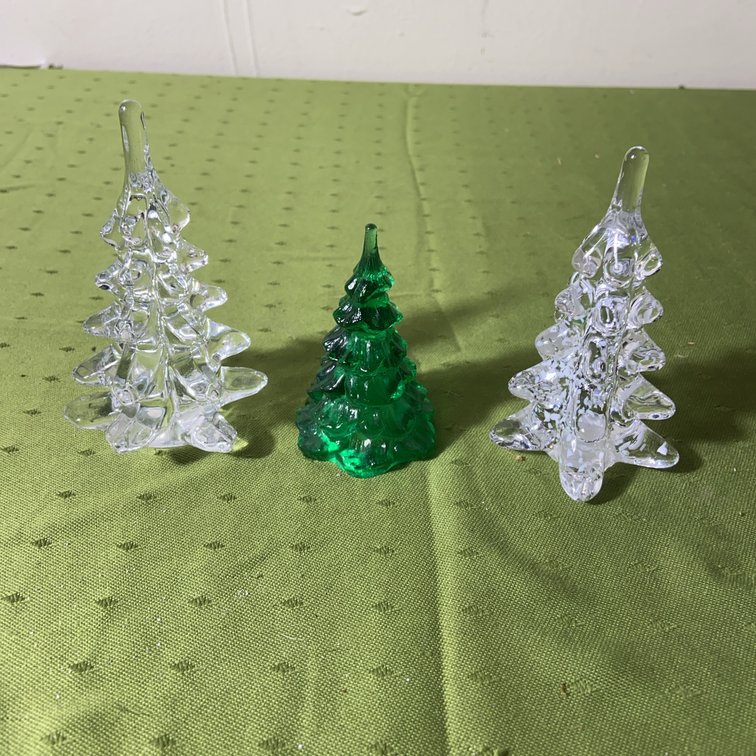 Trio Glass Christmas Tree Figurines