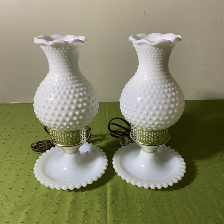 Pair Milk Glass Hobnail Table Lamps
