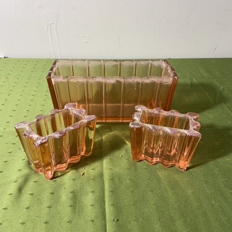 Pink Glass Planters and Vases, Set of Three