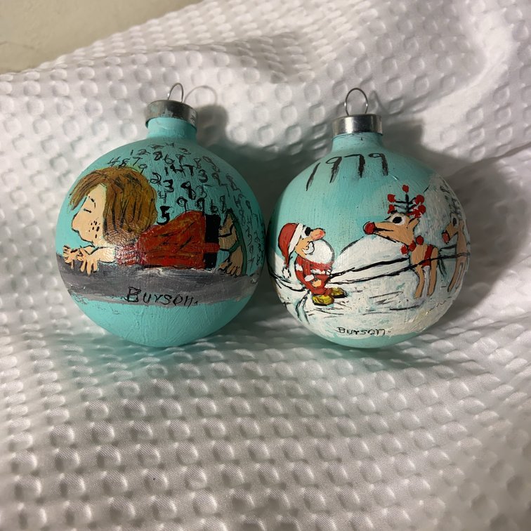 Pair 1979 Buysom Hand Painted Christmas Ornaments
