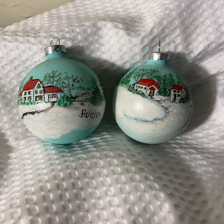 1979 Hand-Painted Buyson Christmas Ornaments Pair