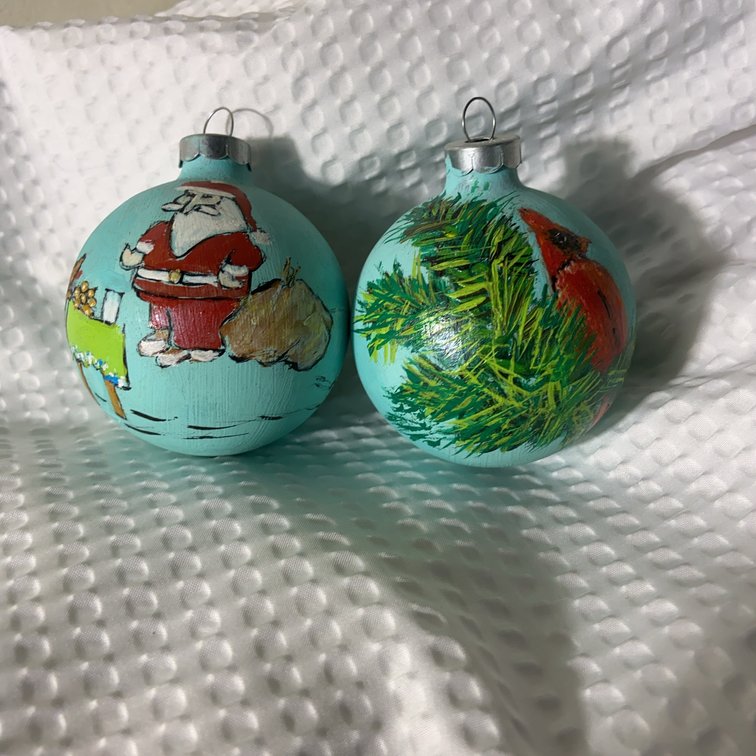 Pair 1980 Hand Painted Christmas Ornaments Buyson
