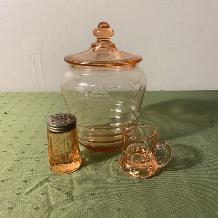 Pink Depression Glass Etched Grape Motif Set