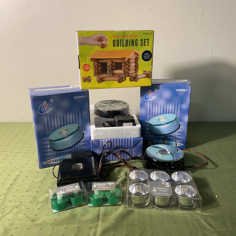 Log Cabin Set, Crystal Rotary Bases, Tealights