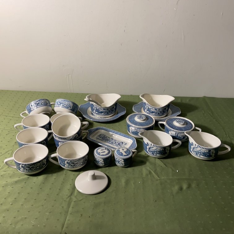 Blue Willow Style China Serving and Table Set