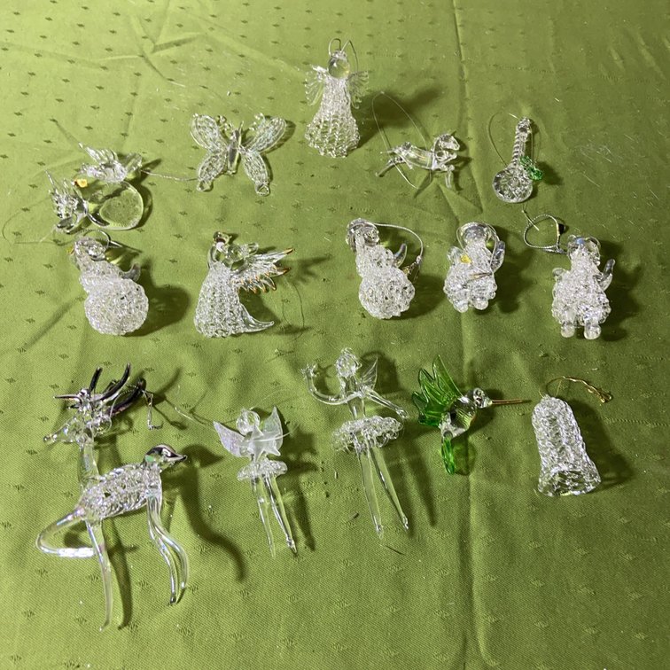 Clear and Green Glass Ornaments