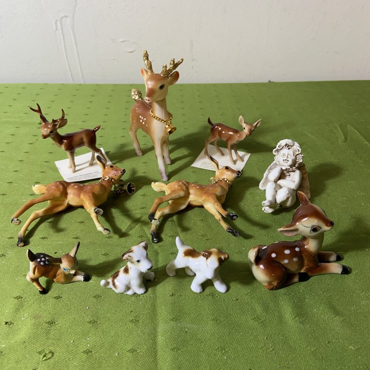 10 Deer Figurines Mixed Makers and Materials
