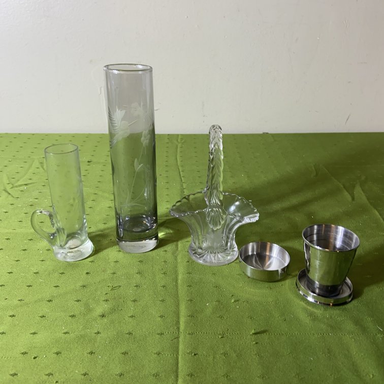 Glass and Metal Decorative Lot, 5 Pieces