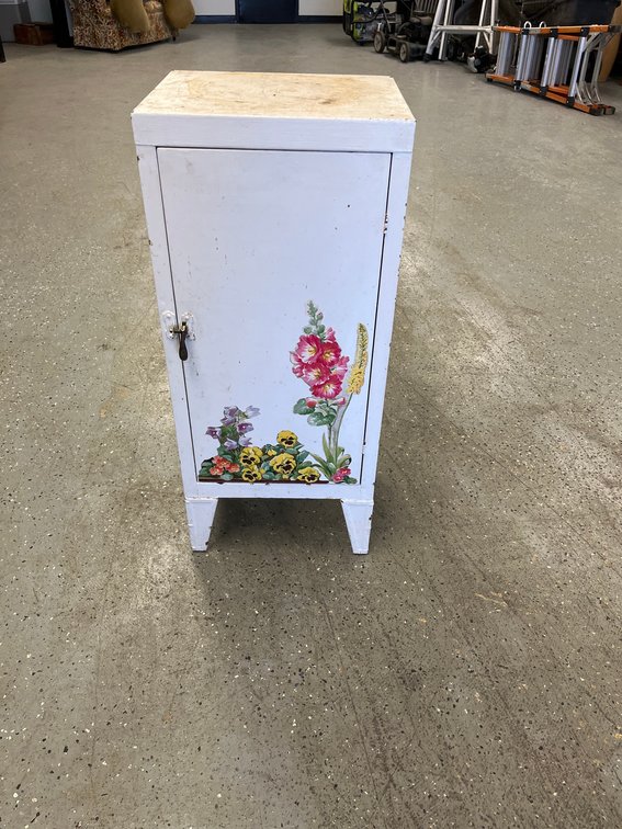 White Metal Cabinet With Floral Decorations
