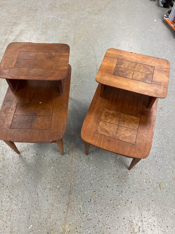 Stanley Two-Tier Walnut Side Tables, Pair