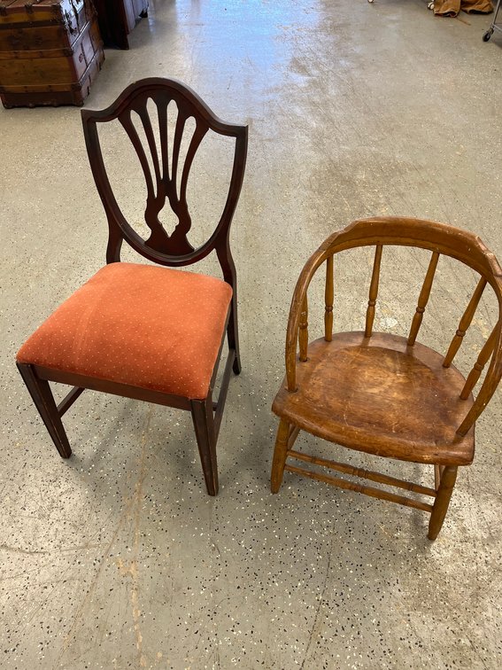 Wood Armchair and Upholstered Side Chair Pair