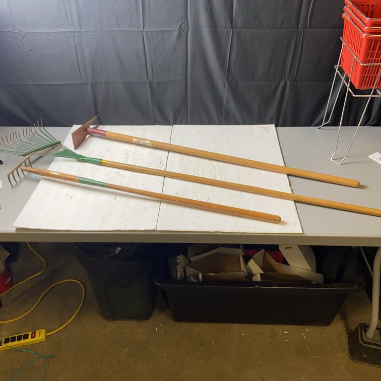 Three Wooden-Handled Garden Rakes Set