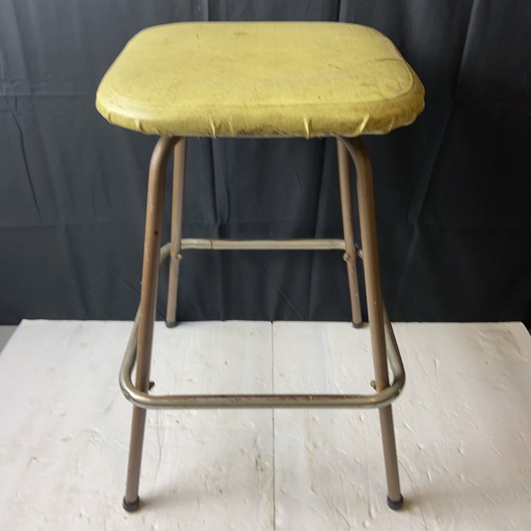 Mid-Century Metal Stool With Yellow Vinyl Seat
