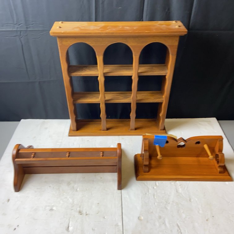 3 Wooden Wall Shelves With Pegs