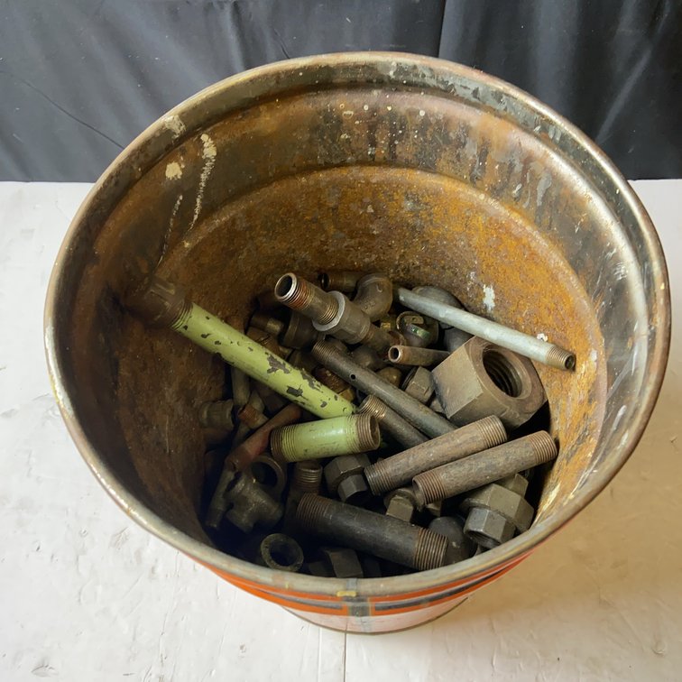Metal Pipe Fittings in Metal Pail