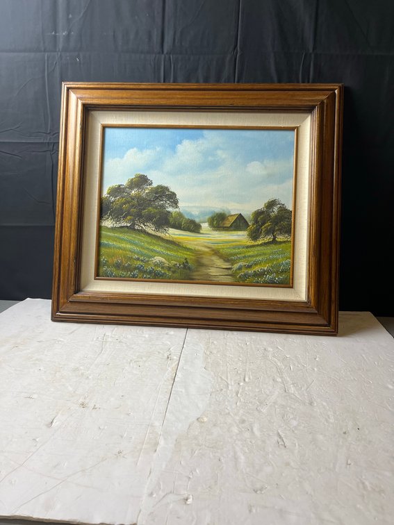 Framed Oil Painting Landscape with Cottage