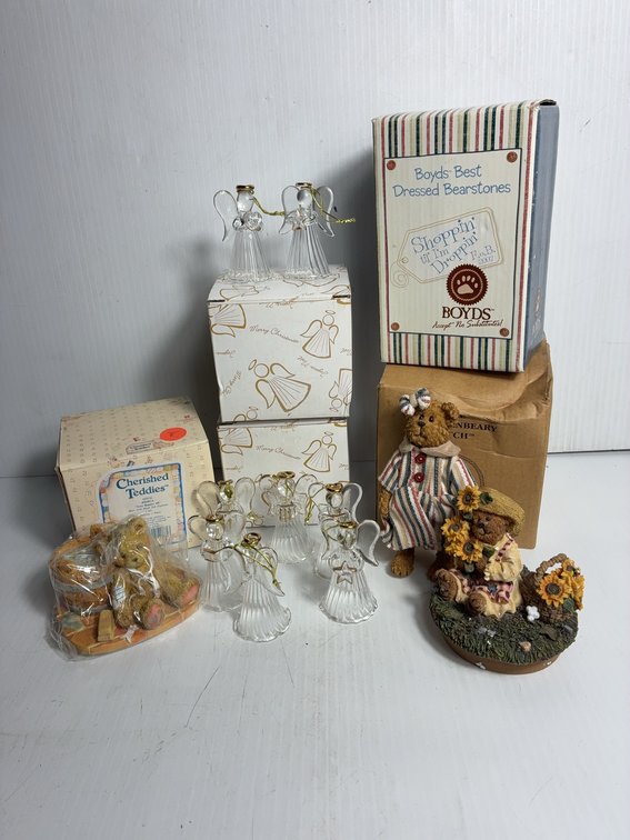 Figurines Lot: Cherished Teddies, Boyds, Glass Angels