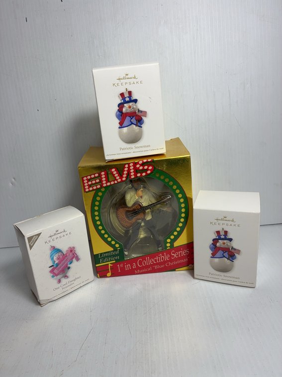 Hallmark Elvis Presley and Snowman Ornaments