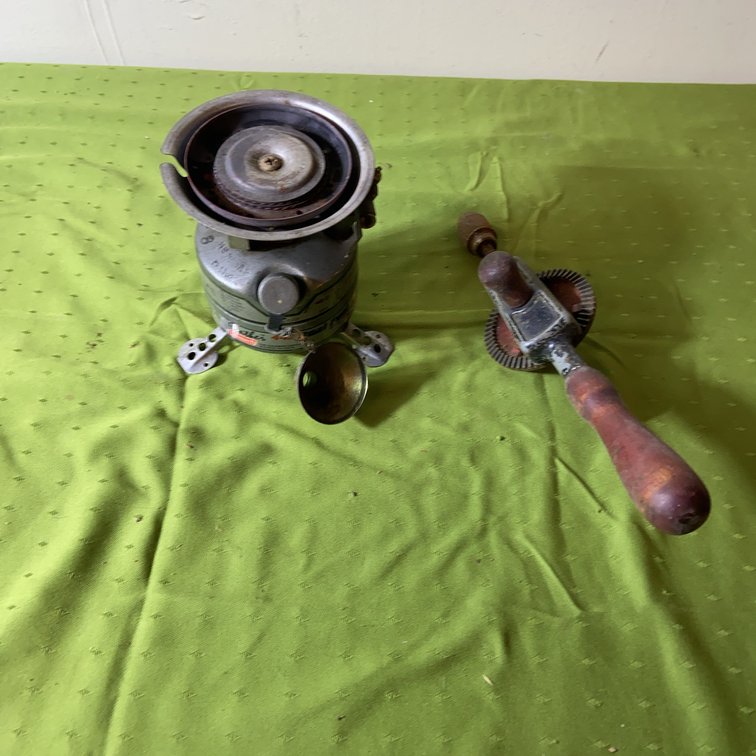 Coleman Feather 442 Stove & Vintage Hand Drill