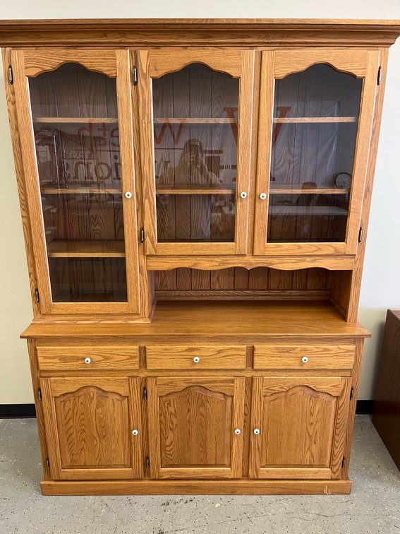 Oak China Cabinet With Glass Doors And Shelves
