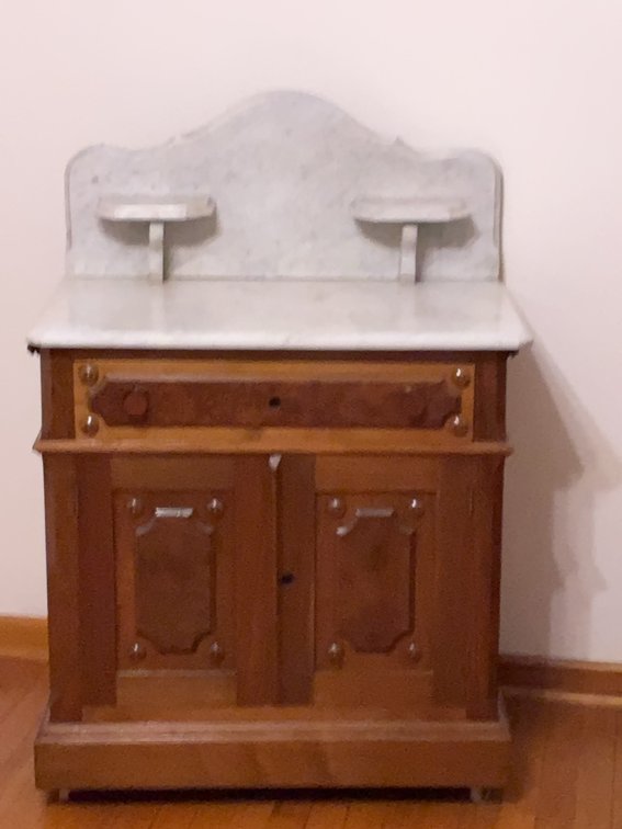 Marble Top Wood Washstand with Shelves, 43x30x17 in