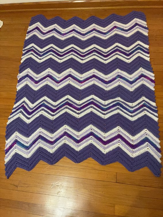 Purple Chevron Crochet Blanket 55 x 41 Inches