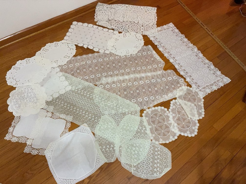 White Lace and Linen Doilies, Runners