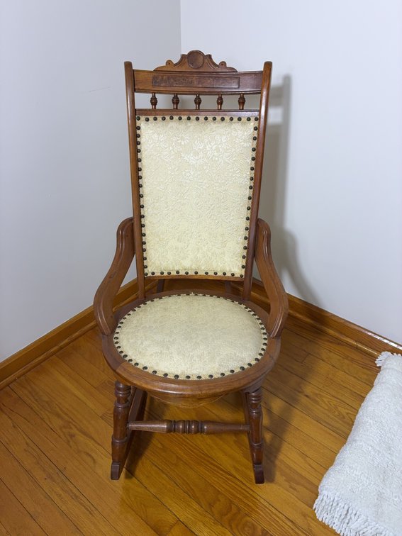 Wooden Rocking Chair with Upholstered Seat