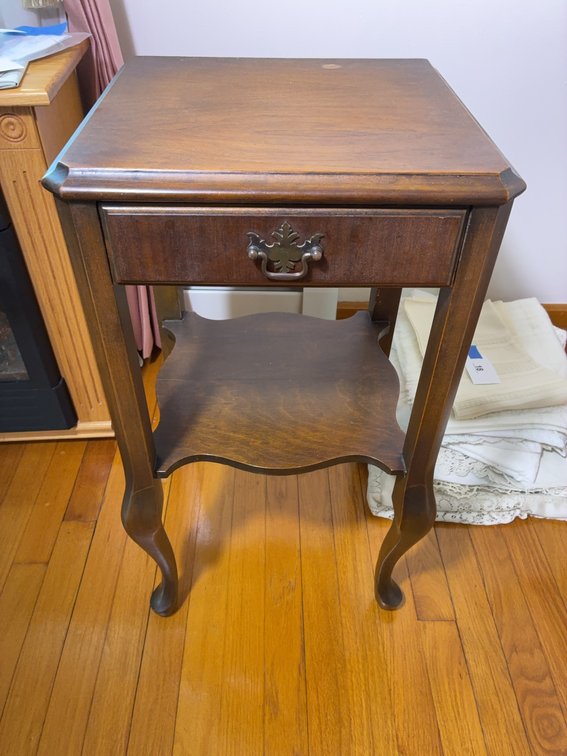 Wood Side Table with Drawer and Shelf, 28x14x15 in