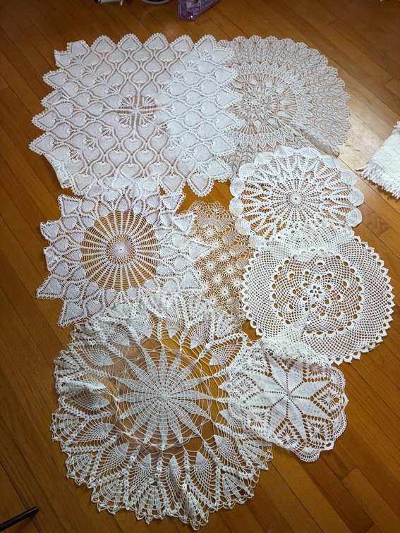White Hand-Crocheted Lace Doilies Lot