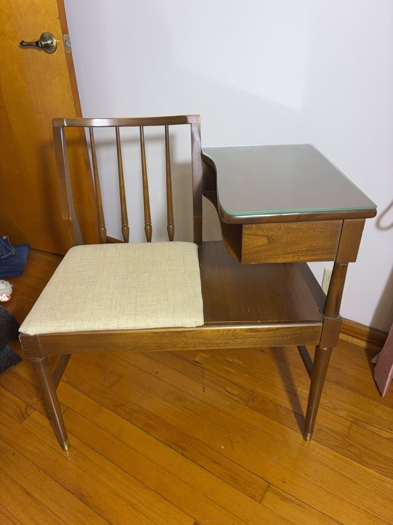 Mid-Century Telephone Bench With Glass Top