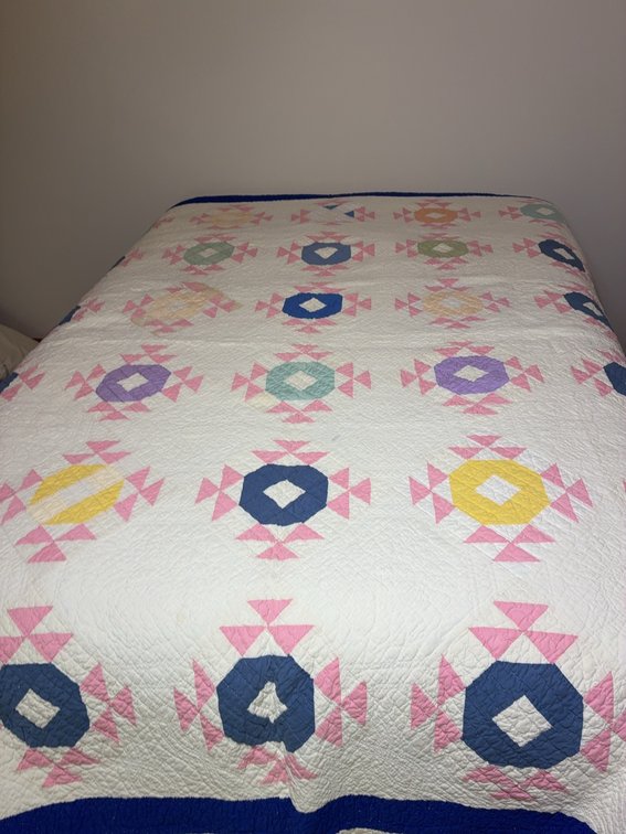 Handmade Patchwork Quilt 79 x 92 Pink Blue Yellow