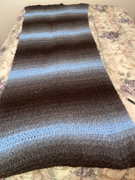 Handmade Crochet Blanket, Brown/Blue, 29x71 in