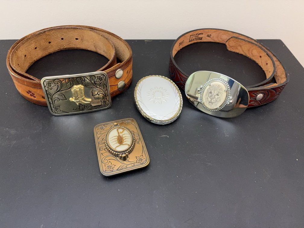 Leather Belts and Assorted Buckles Lot