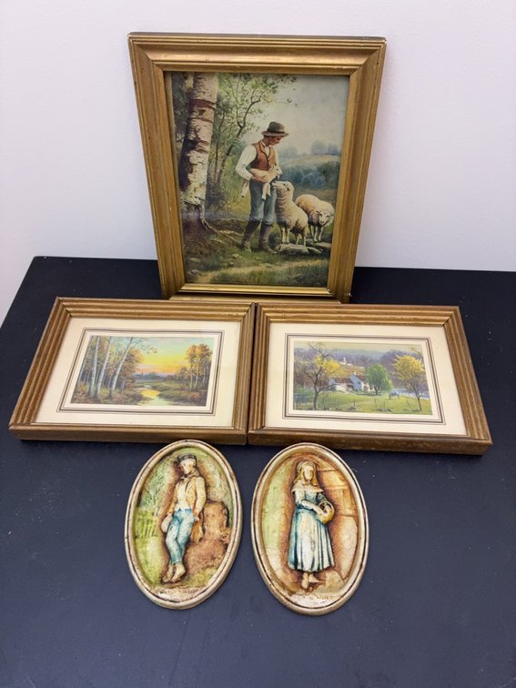 Framed Prints & Plaster Wall Plaques Set of 5