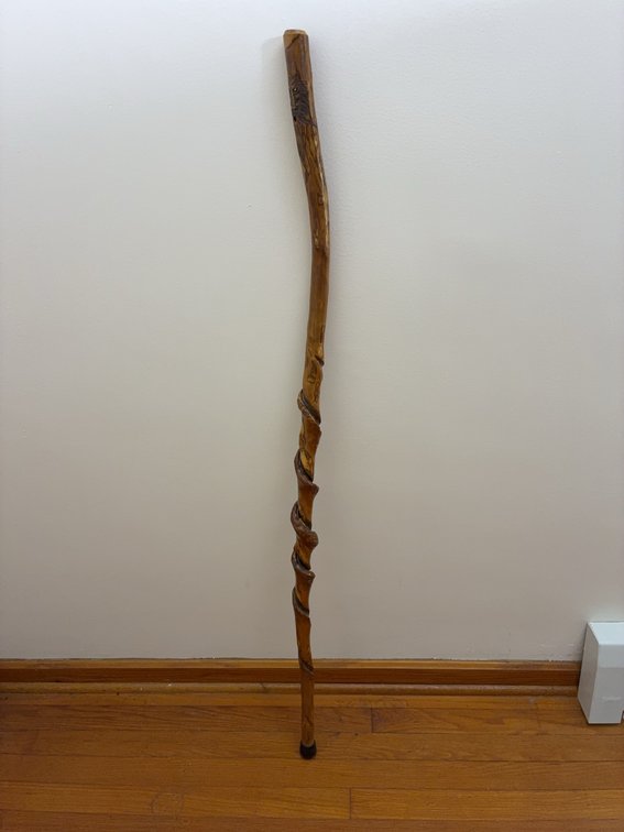 Hand-Carved Wood Walking Stick With Face Motif