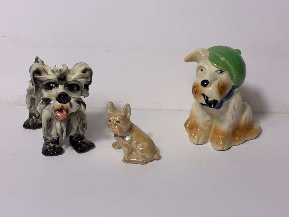 3 Ceramic Dog Figurines Mixed Sizes