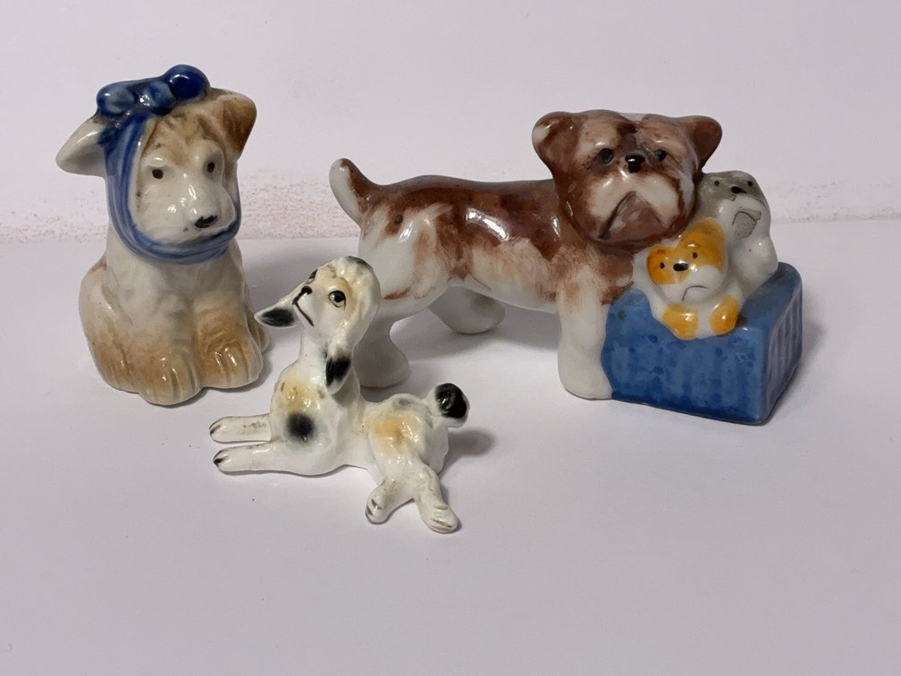 4 Ceramic Dog Figurines Japan