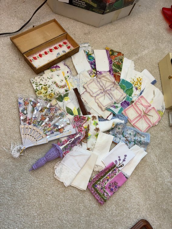 Floral Hankies and Decorative Fans Lot