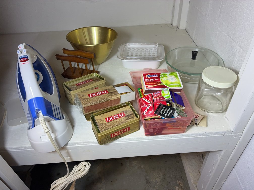 Lot: Oreck Iron, Corning Ware, Brass Bowl