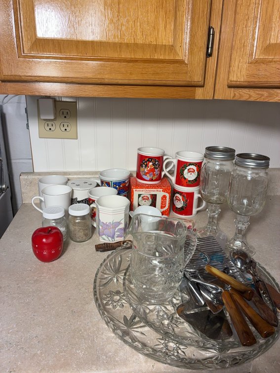 Glassware, Mugs, Utensils Lot