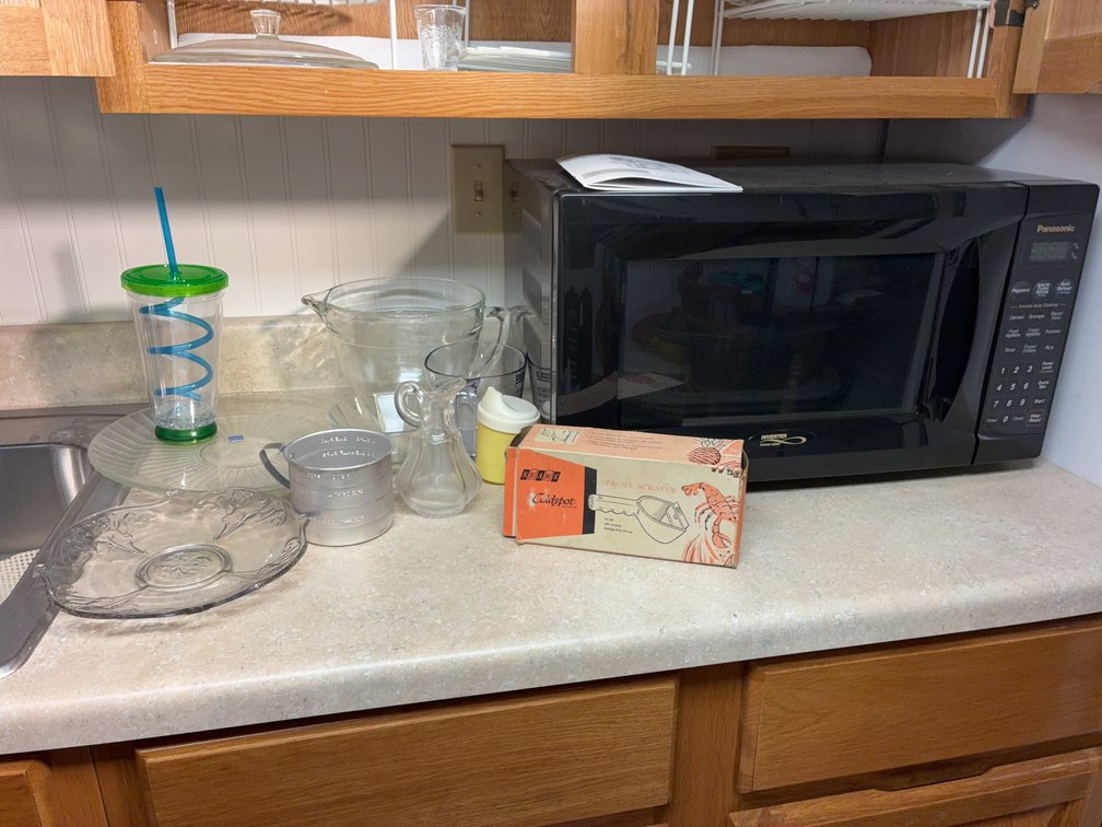 Panasonic Microwave, Glassware, Sears Frost Scraper
