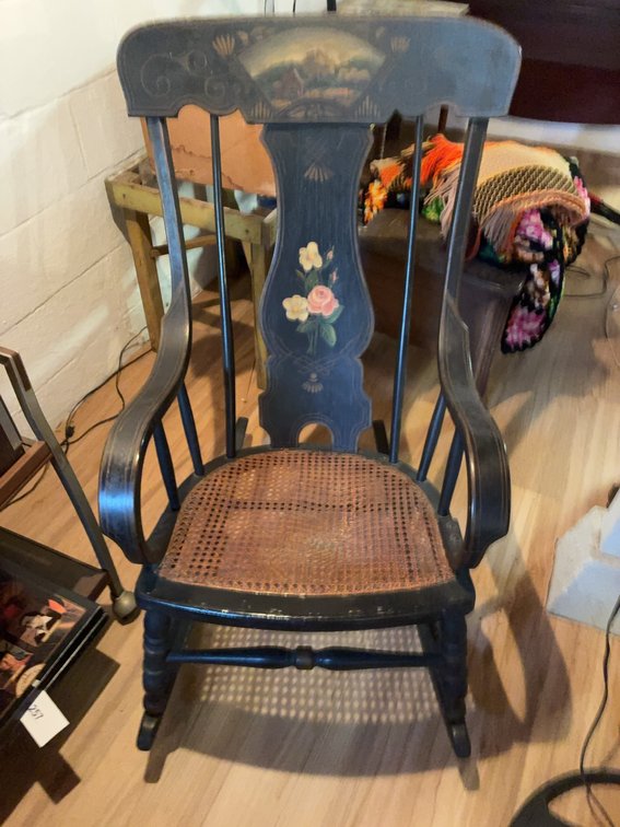 Painted Wood Rocking Chair With Cane Seat
